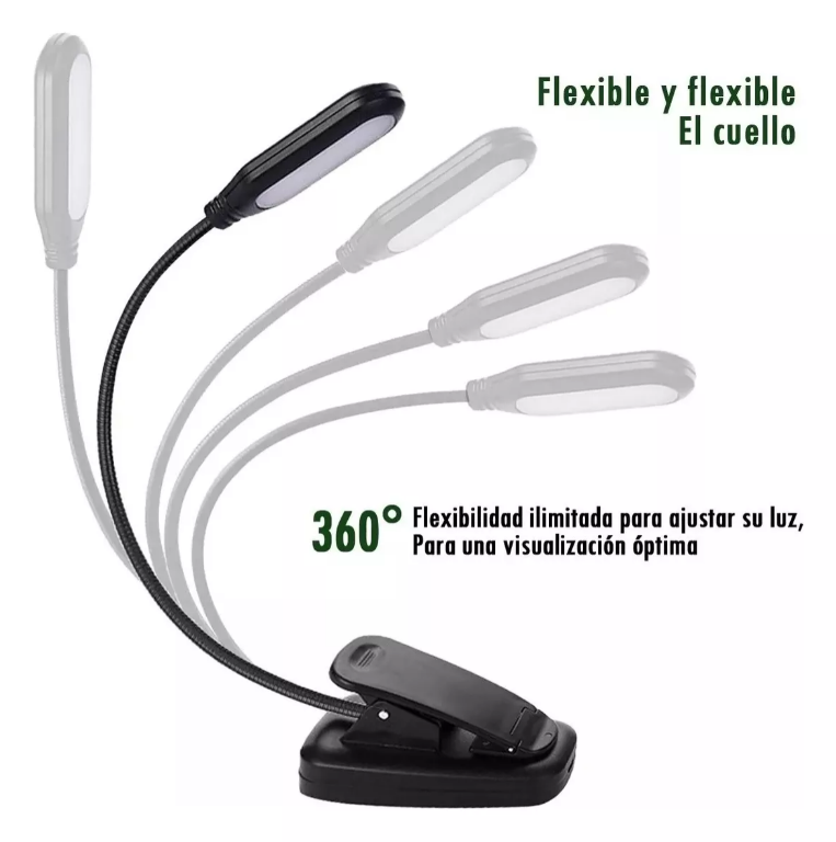 Luz Led Lectura Lampara Libros Clip A Pilas Flexible Usb