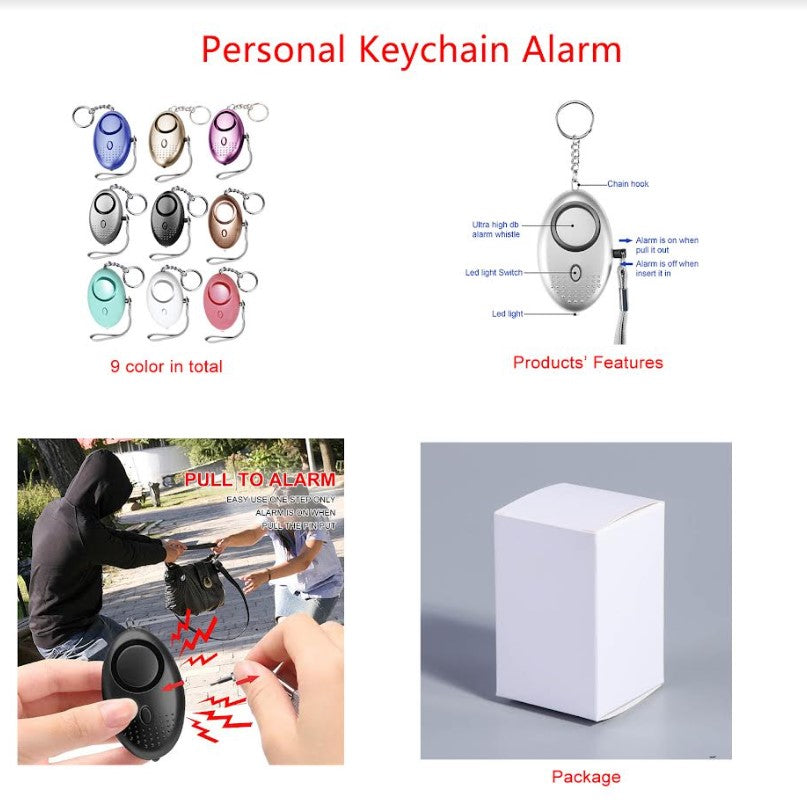 Llavero De Defensa Personal Alarma Panico Sirena Linterna