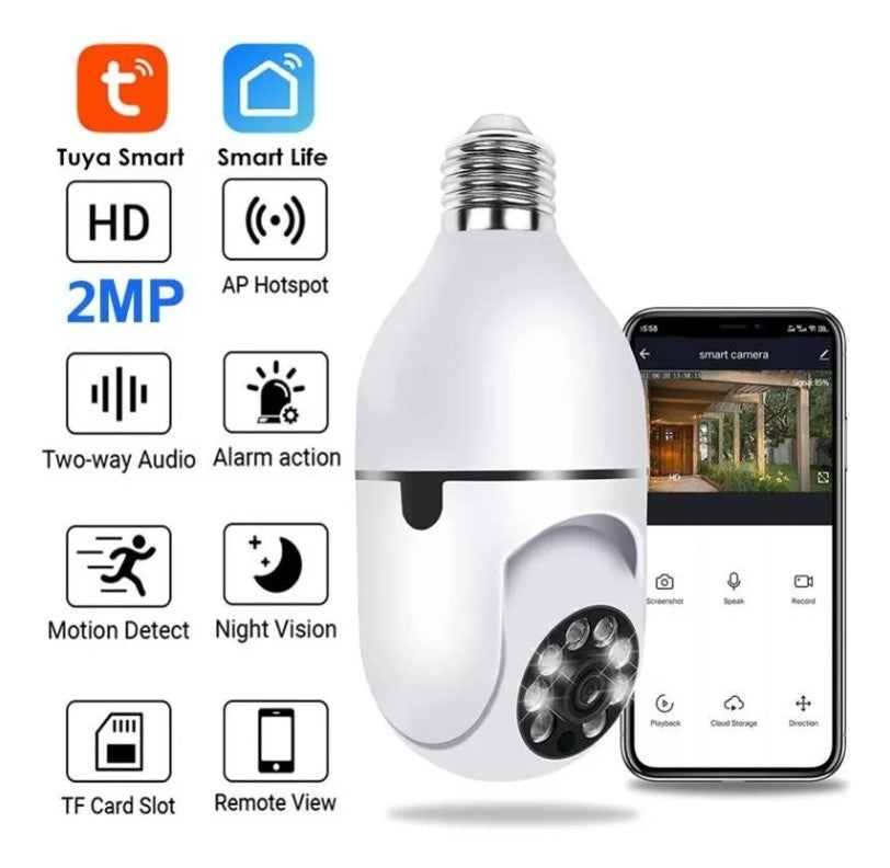 Camara Ip Ampolleta Motorizada 360° E27 Vision Nocturna. Color Blanco