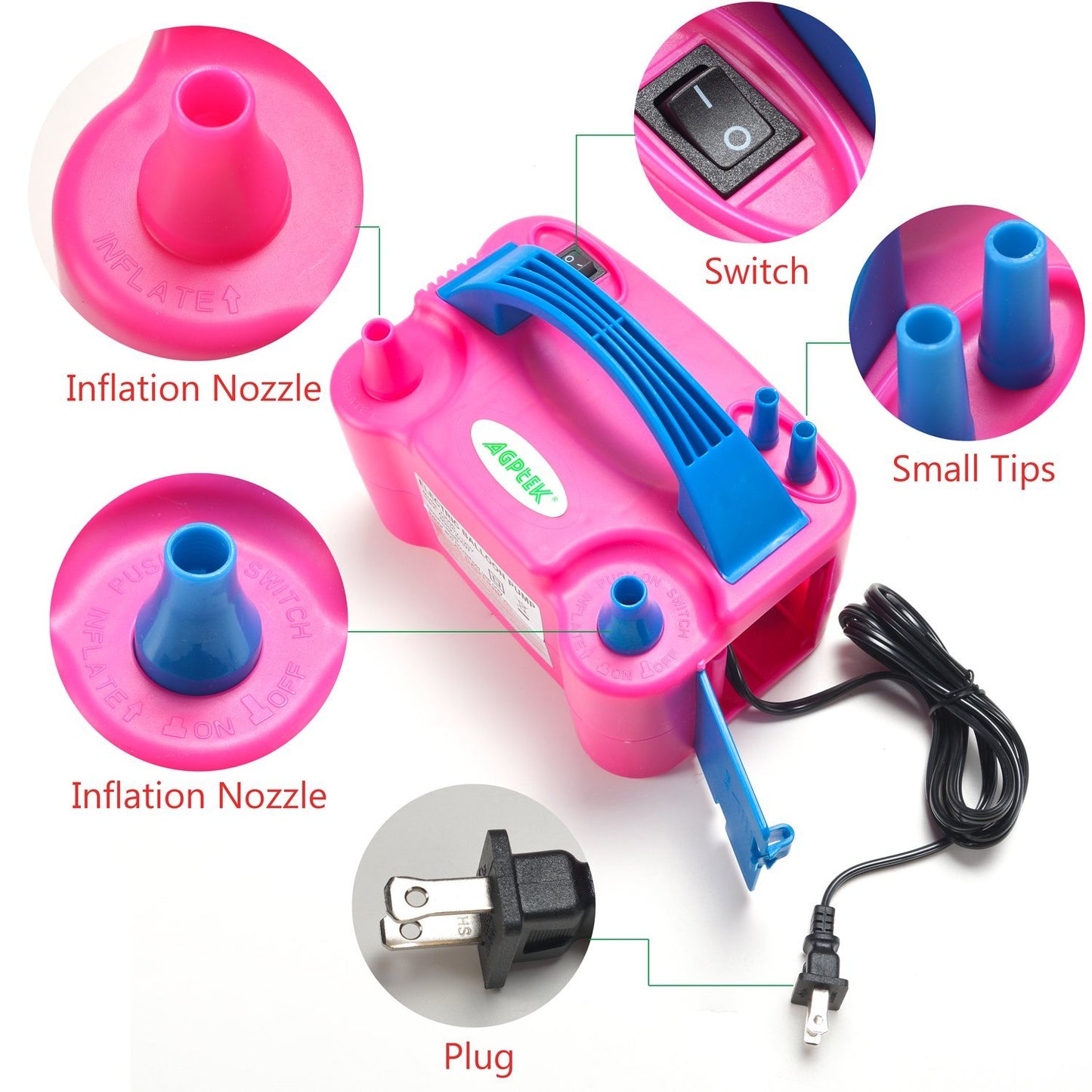 Electrónic Baloon Pump Inflador Eléctrico Globos Doble Boquilla Maquina Para Inflar Globos Infla Bombas Fiestas Inflador De Globo 2 Inyectores