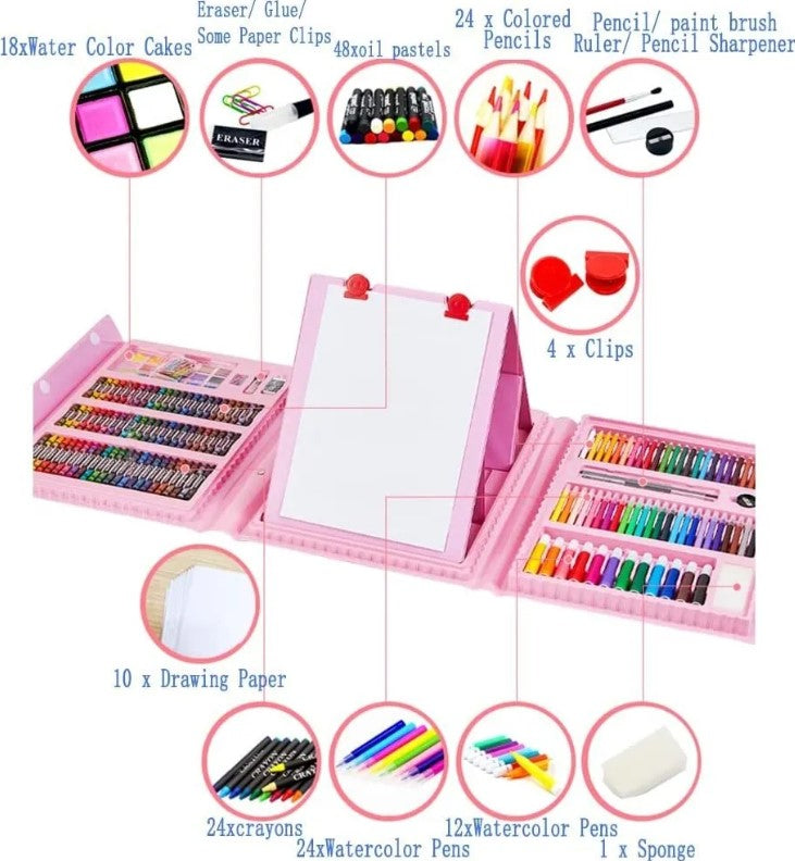 Set De Dibujo Portátil 208 Piezas De Arte Para Niños Kit Pro