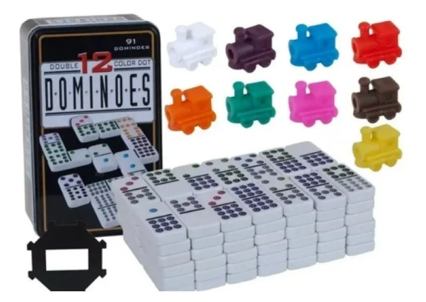 Domino Chancho 12, 91 Piezas + Tren Mexicano Caja Metálica