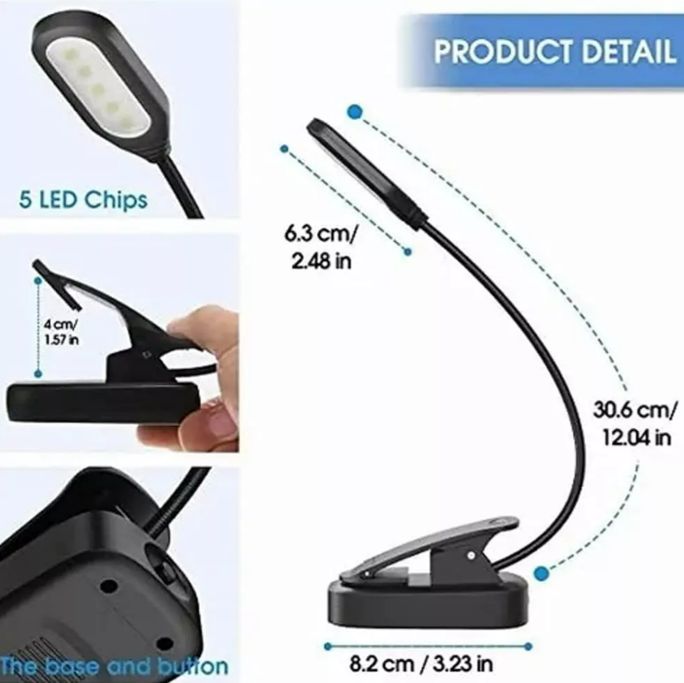 Luz Led Lectura Lampara Libros Clip A Pilas Flexible Usb