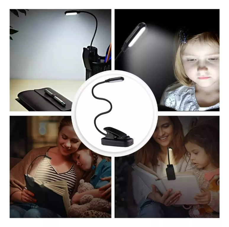Luz Led Lectura Lampara Libros Clip Recargable Linterna Usb