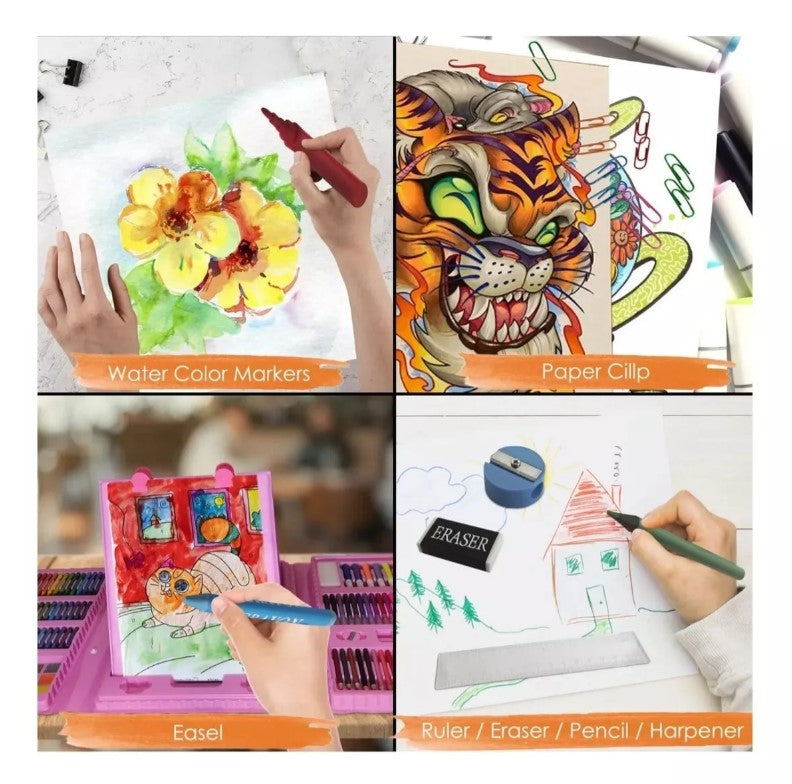 Set De Dibujo Portátil 208 Piezas De Arte Para Niños Kit Pro