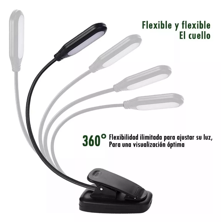 Luz Led Lectura Lampara Libros Clip A Pilas Flexible Usb