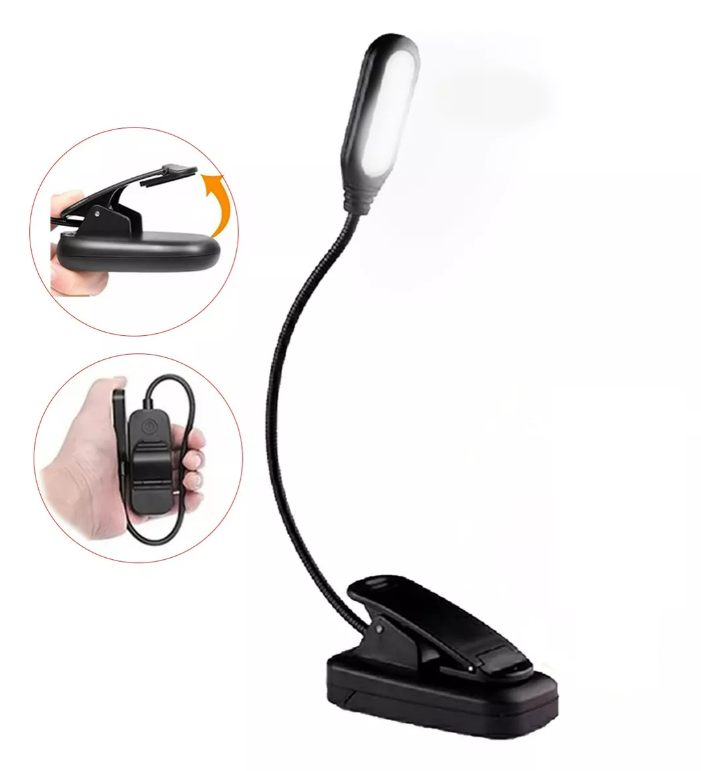 Luz Led Lectura Lampara Libros Clip Recargable Linterna Usb