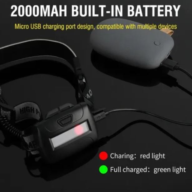 Linterna Frontal Camping Cabeza Minera Cob + Led Recargable