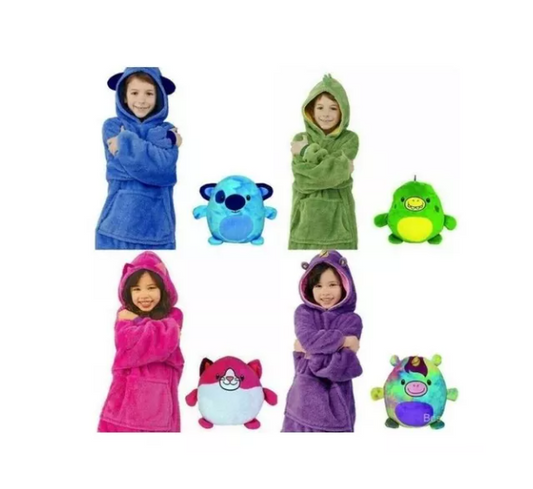 Poleron Peluche Infantil Capucha Diseño Mascotas