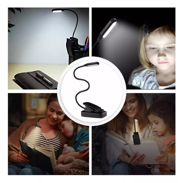 Luz Led Lectura Lampara Libros Clip A Pilas Flexible Usb