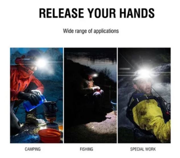 Linterna Frontal Camping Cabeza Minera Cob + Led Recargable