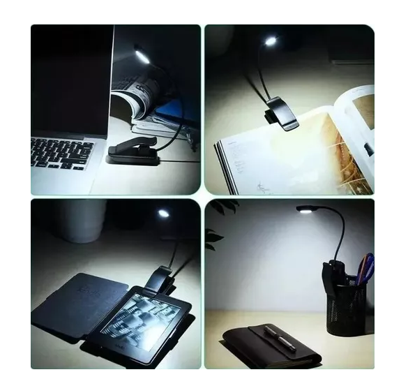 Luz Led Lectura Lampara Libros Clip A Pilas Flexible Usb